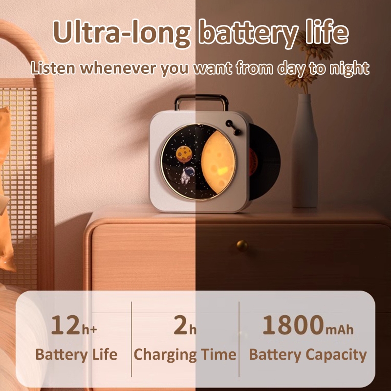 【จัดส่งฟรี】SUNATUR DZ-010 ลำโพงไร้สายบลูทูธ,เครื่องเล่นเพลงไวนิลขนาดเล็ก,ชาร์จ USB โคมไฟข้างเตียงพร้อมลำโพงสมาร์ทบลูทูธ