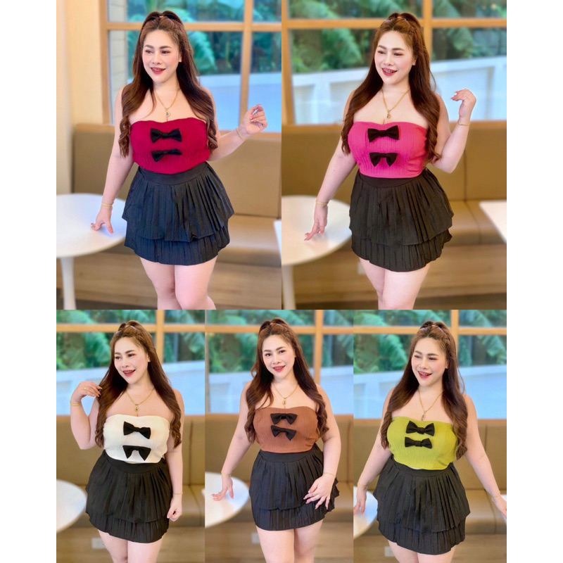 เสื้อผ้าท็อฟฟี่ แต่งโบว์ อก38-46 อกเสริมฟองน้ำ สาวอวบ (F
