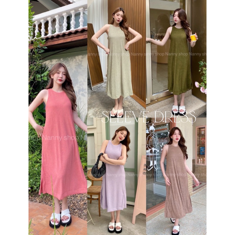 เดรสยาว คอกลม ผ่าข้างผ้าท๊อฟฟี่อย่างดี งาน Nanny shop ผ้าทิ้งตัวทรงสวยใส่สบาย มีกระเป๋าข้าง ใส่สบายมากก
