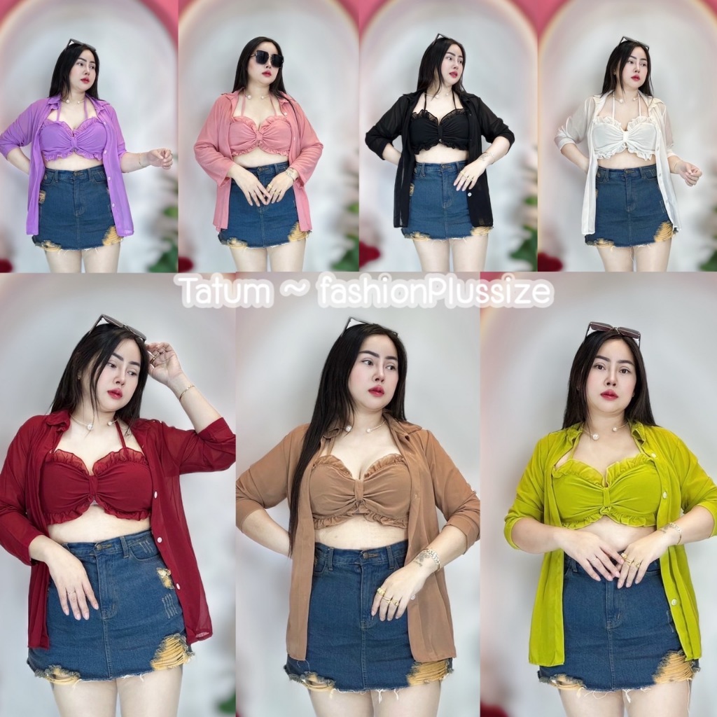 TATUMเสื้อสาวอวบ 36-46 ยาว27 ***2 ชิ้น โบว์ชีฟอง
