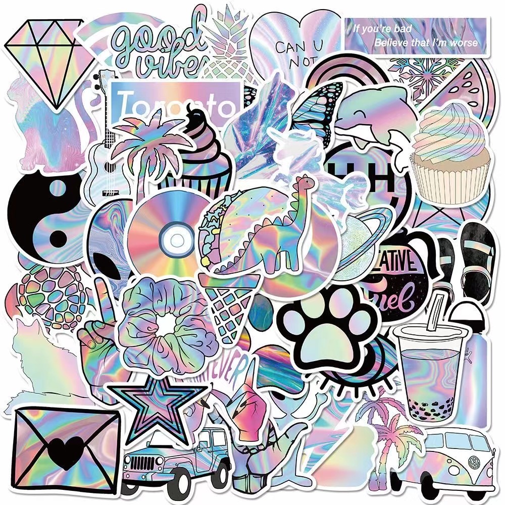 50แผ่น การไล่ระดับสี การ์ตูน แฟชั่น สติ๊กเกอร์ ใช้ตกแต่งกระเป๋าเดินทาง เคสไอแพด เคสโทรศัพท์ แล็ปท็อป แก้วน้ำ ตู้เย็น