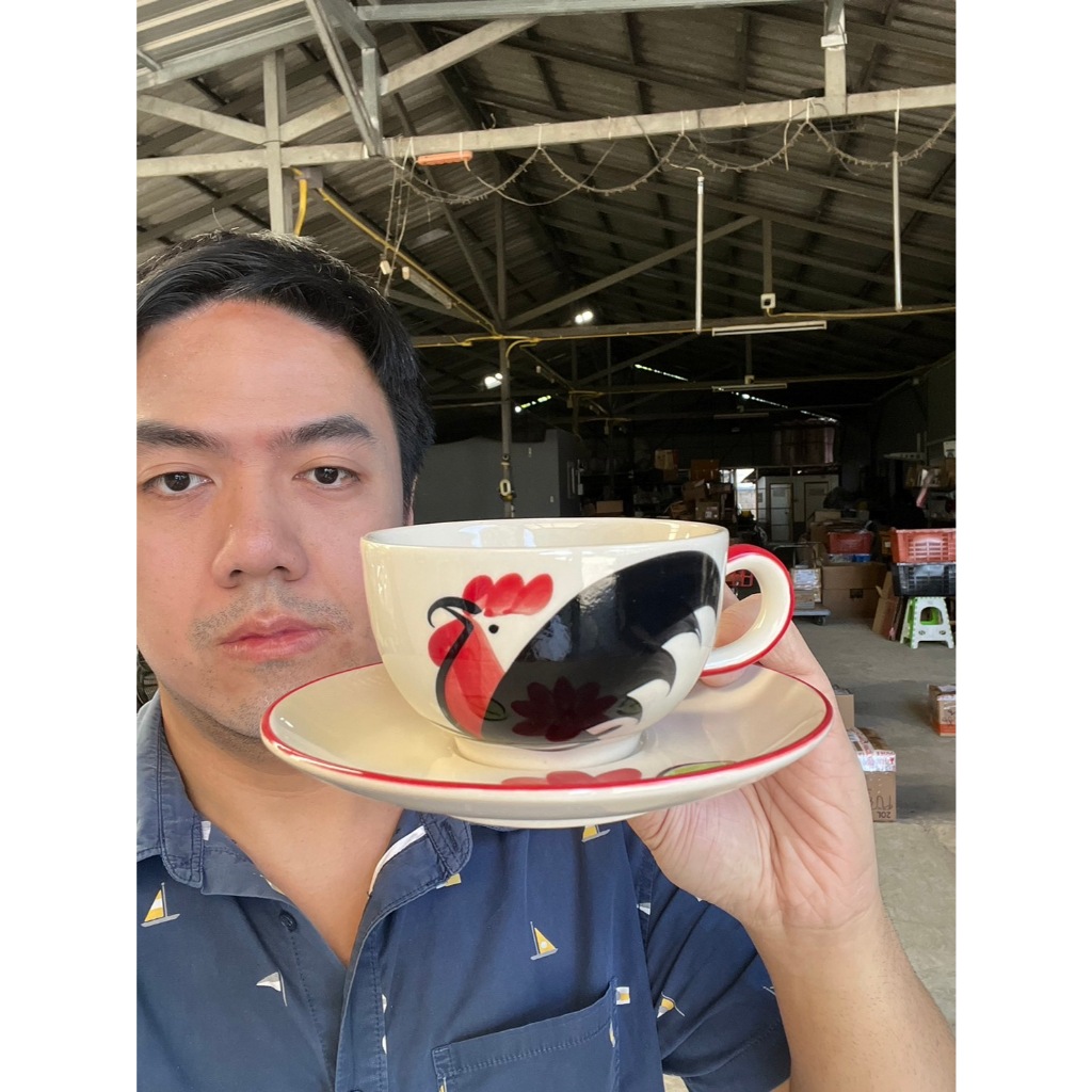 แก้วกาแฟ แก้วกาแฟร้อน แก้วกาแฟเซรามิค ตราไก่ ขนาด 4x2.5นิ้ว จาน 6 นิ้ว หรือ 250ml หรือ 8.45oz ชุดแก้