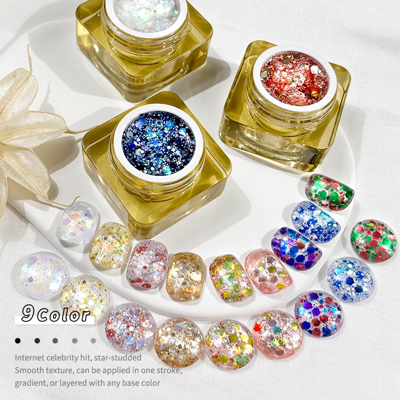 Nawoelite ยาทาเล็บ 9 สีแวววาวเจลยาทาเล็บเหมาะสำหรับการทาเล็บเจลยาทาเล็บสไตล์คริสต์มาส