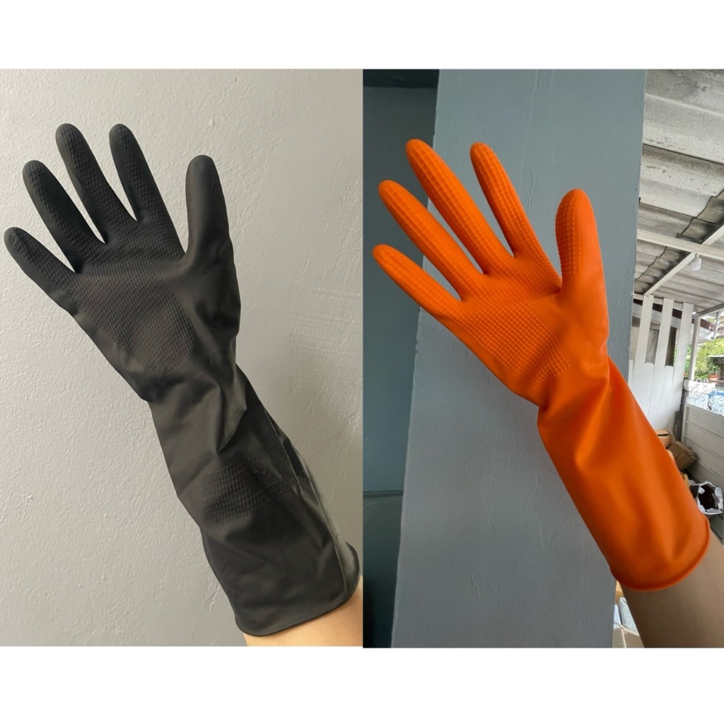 ถุงมือยางอย่างหนา ข้อยาว ใช้ซ้ำได้ สีส้ม สีดำ สีฟ้า 1คู่/2คู่