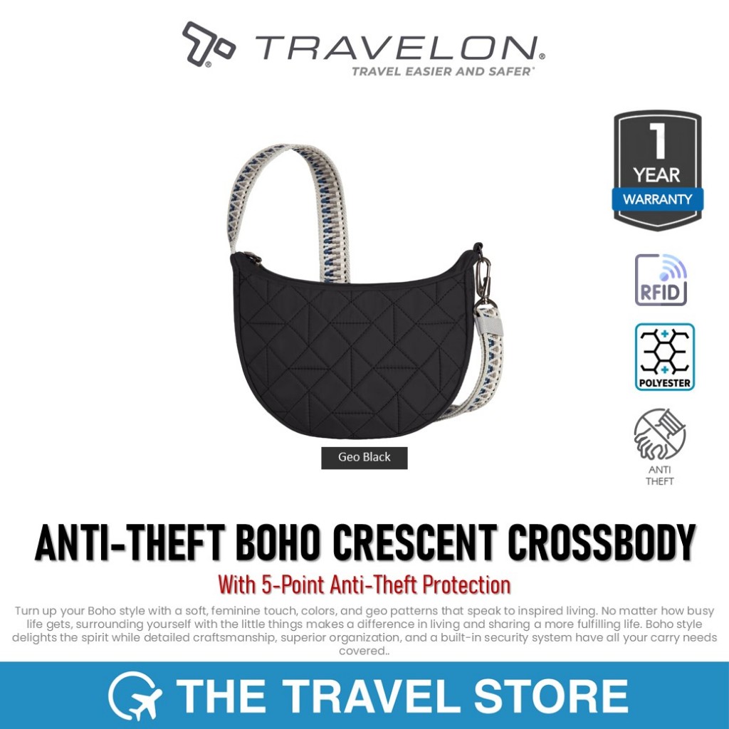 Travelon ANTI-THEFT BOHO CRESCENT CROSSBODY (43623-501) กระเป๋าสะพายข้าง พาดหัวไหล่