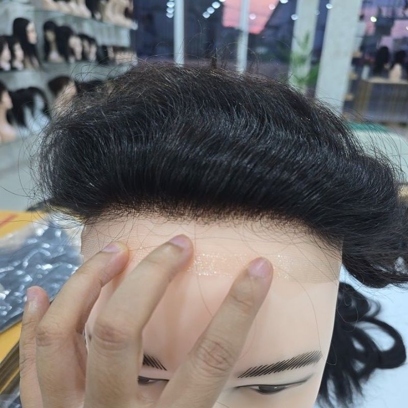 วิกปิดหัวเถิกผู้ชาย หน้าผากกว้าง ผมแท้100% ทอมือเต็ม เสยเนียนมีไรผม