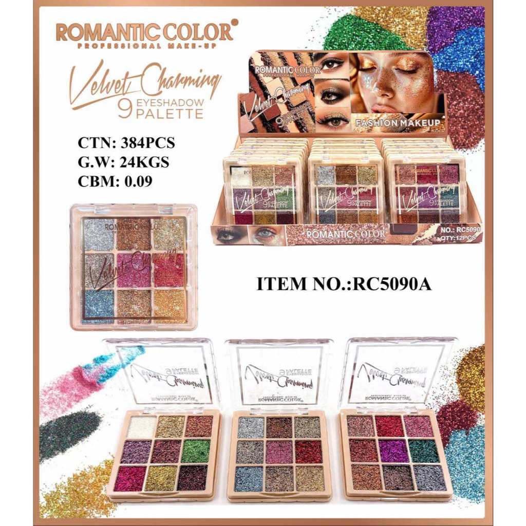 ราคาส่ง/ยกถาด ถาดละ510บาท/12ตลับ No.RC5090A าเลทอายแชโดว์ 9 สี เนื้อดินน้ำมัน เนื้อใยไหม ประกายชิมเมอร์