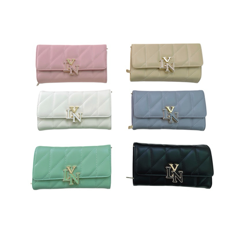 LYN ACCS ใหม่สีทึบคำศิลปะฮาร์ดแวร์ตกแต่งกระเป๋าสตางค์ยาวโซ่ข้ามร่างกาย。81