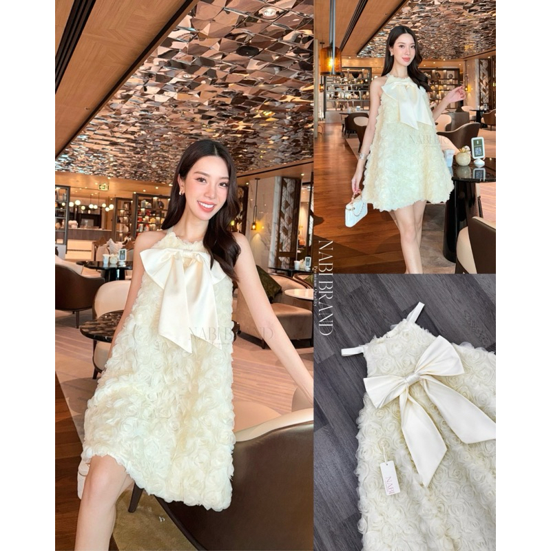 Code  ::  N-4604 เดรสดอกไม้กุหลาบ 3D สีครีม งานป้าย Nabi