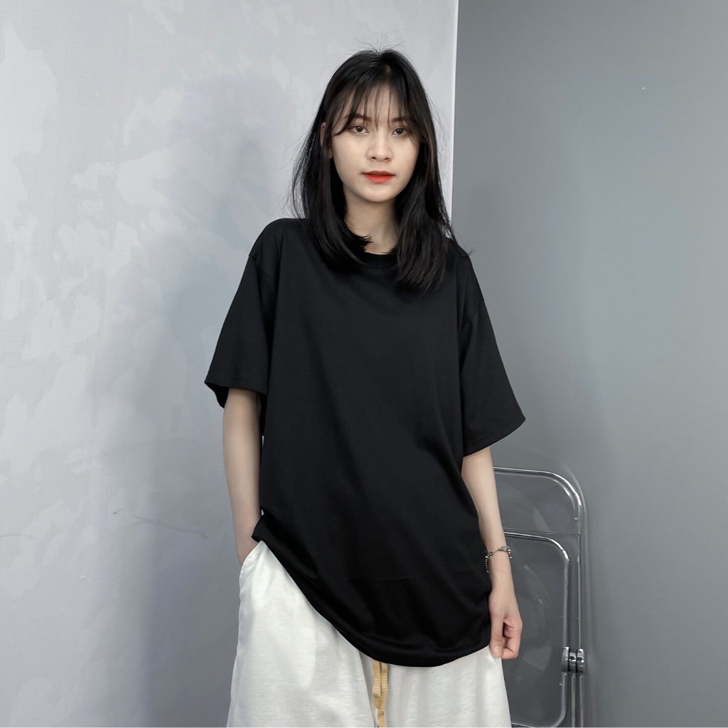 ยืดดด YUEDDD รุ่น "Oversized" ไหล่ตก เสื้อยืด สีดำ คอกลม สีพื้น เสื้อเปล่า ผ้านุ่มใส่สบาย