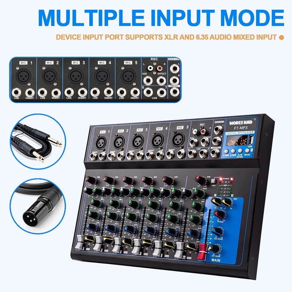 F4F7 mixer เครื่องผสมสัญญาณเสียงระดับมืออาชีพ 4 ช่อง 48V Phantom Power อินเทอร์เฟซ USB Bluetooth Home Live Use
