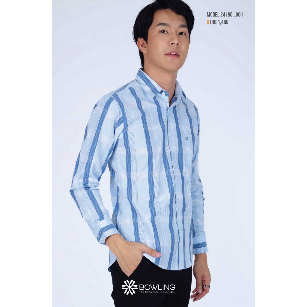 BWLG เสื้อเชิ้ต แขนยาว สีฟ้า ผ้าคอตตอน 100% รุ่น 24195 C01 สวมใส่สบาย