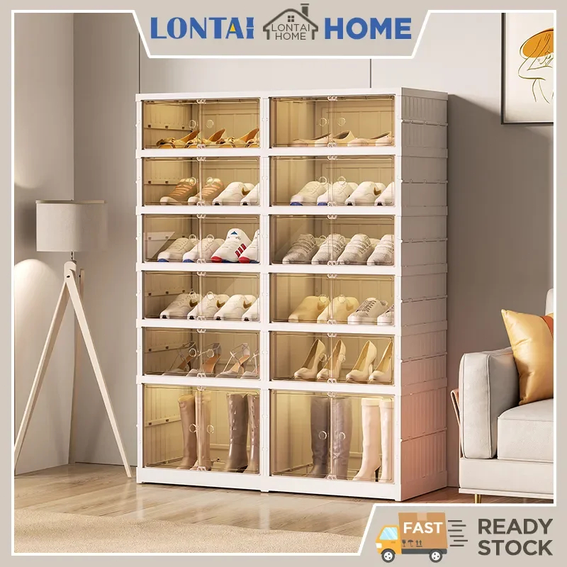 LONTAI ชั้นวางรองเท้าพับได้ ชั้นวางรองเท้า กันฝุ่น ประหยัดพื้นที่ ชั้นวางรองเท้าความจุขนาดใหญ่