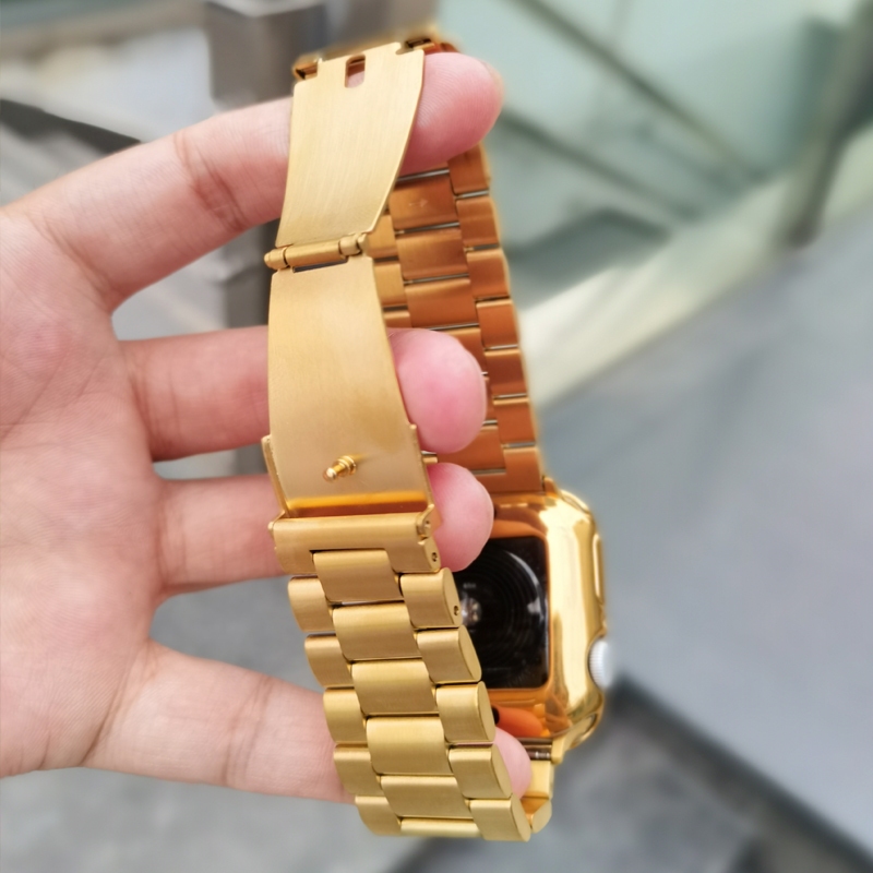 สายนาฬิกาโลหะสามลูกปัดเหมาะสำหรับ iwatch series 10/9/8/7/2/3/4/5/6/SE/1 สายนาฬิกาสแตนเลส 38/40/42/44/45/46/49 มม.