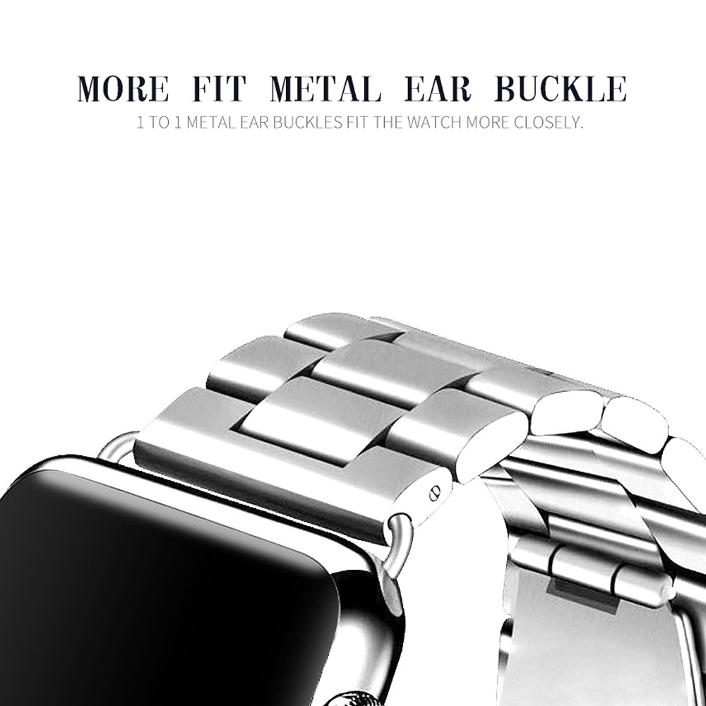 สายนาฬิกาโลหะสามลูกปัดเหมาะสำหรับ iwatch series 10/9/8/7/2/3/4/5/6/SE/1 สายนาฬิกาสแตนเลส 38/40/42/44/45/46/49 มม.