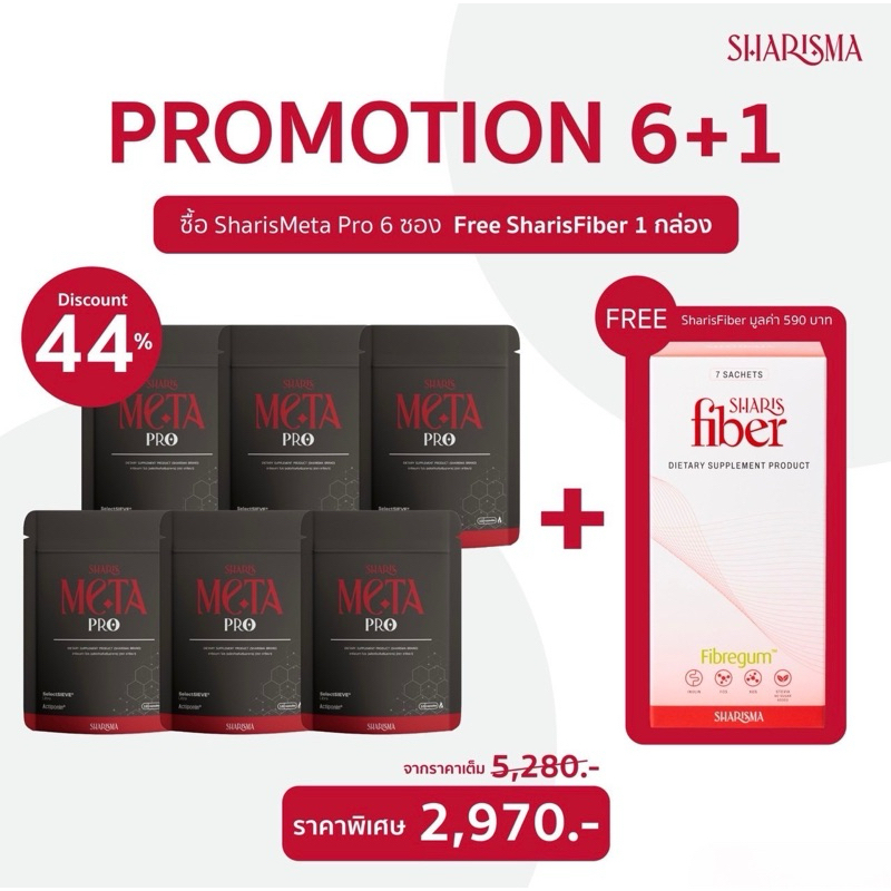 ใหม่ SharisMeta Pro 6 ซอง + ฟรีไฟเบอร์ Set 1 เดือน ลดไขมันช่องท้อง ลดการสะสมไขมันใหม่ คุมหิว สารสกัดจากธรรมชาติ