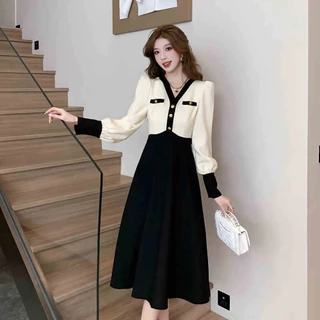 【ใหม่】S-5XL เดรสสีดำ ✨คอวี สไตล์ฝรั่งเศส หรูหรา ช่วยให้ดูเพรียวและสวยงาม เดรสยาวเอวสูงทรงเอ สไตล์เรียบหรูและสง่างาม