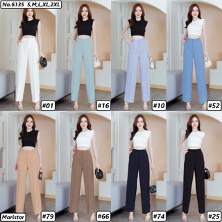 Maristar กางเกงขายาวทรงกระบอก No.6135 เอวสูง เนื้อผ้า Polyester 93％
