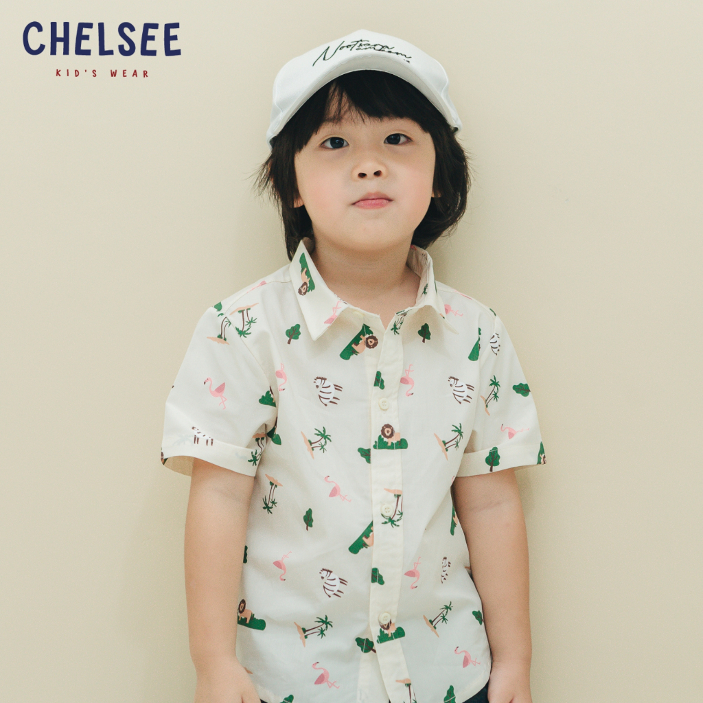 Chelsee เสื้อเชิ้ตแขนสั้น เด็กผู้ชาย แขนสั้น รุ่น 128078 พิมพ์ลาย อายุ 1.5-10 ปี ผ้า 100%Cotton เสื้อผ้าเด็กโต
