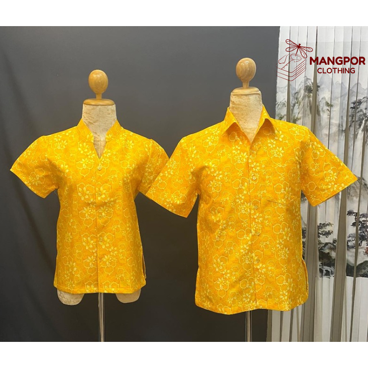 เสื้อปาเต๊ะอัดกาว ลายดอกศิวิไลย์ (เสื้อผ้าไทย)