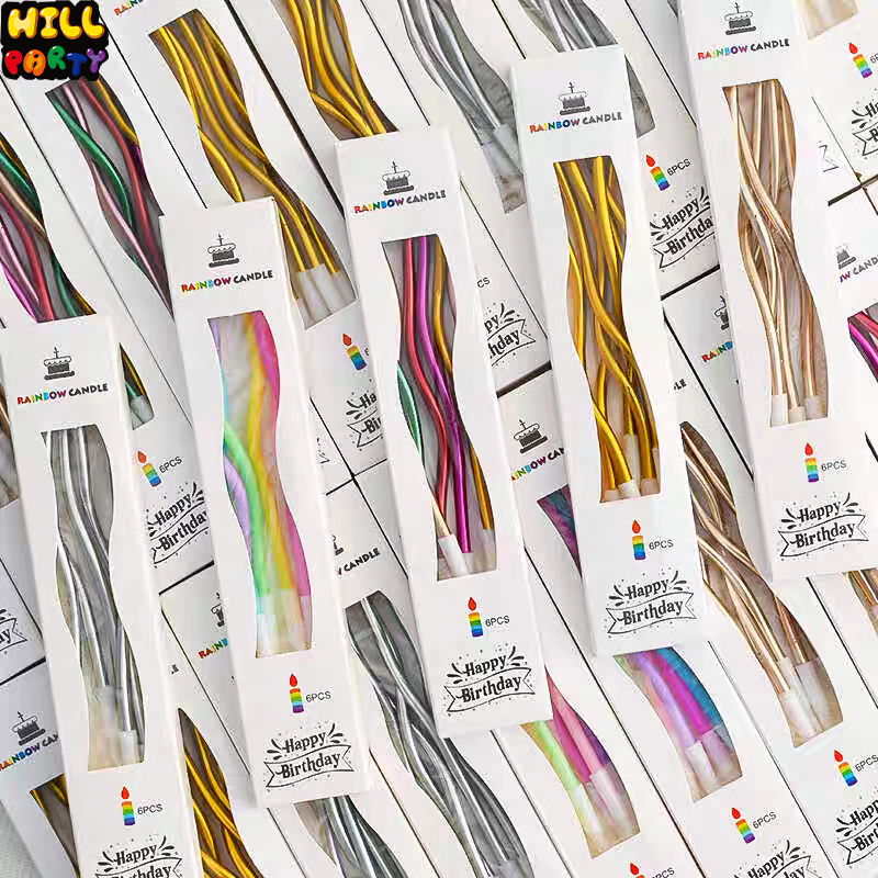 เทียนวันเกิด เทียนปักเค้กแบบเกลียวโค้ง กล่องละ 6ชิ้น พร้อมส่งในไทย Happy birthday