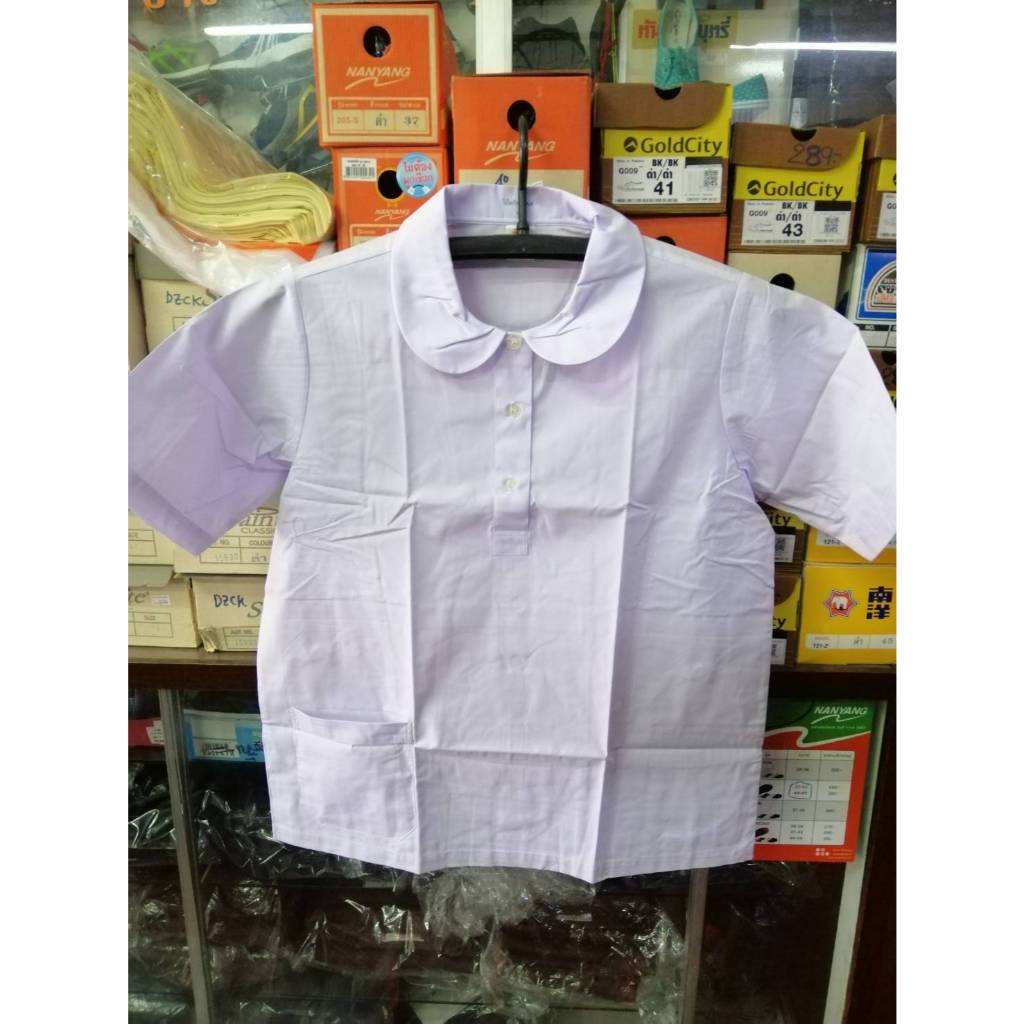 เสื้อนักเรียนหญิง คอบัวกลม โปโล กระเป๋าล่าง แขนเรียบ ตราสมอ (ลดล้างสต็อก)