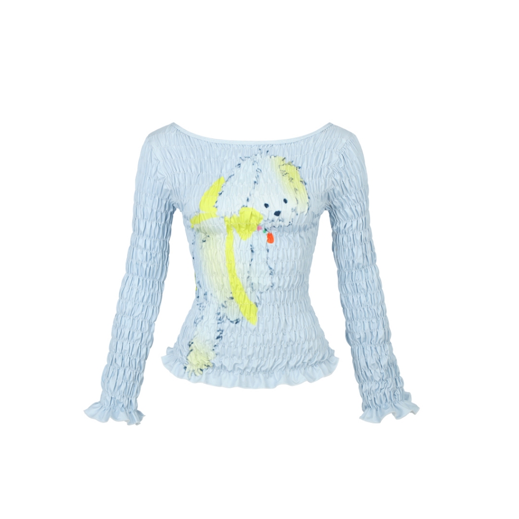 BLACKDOG BKK-AW2411-Luffy smock blouse-เสื้อสม็อคพิมพ์ลาย