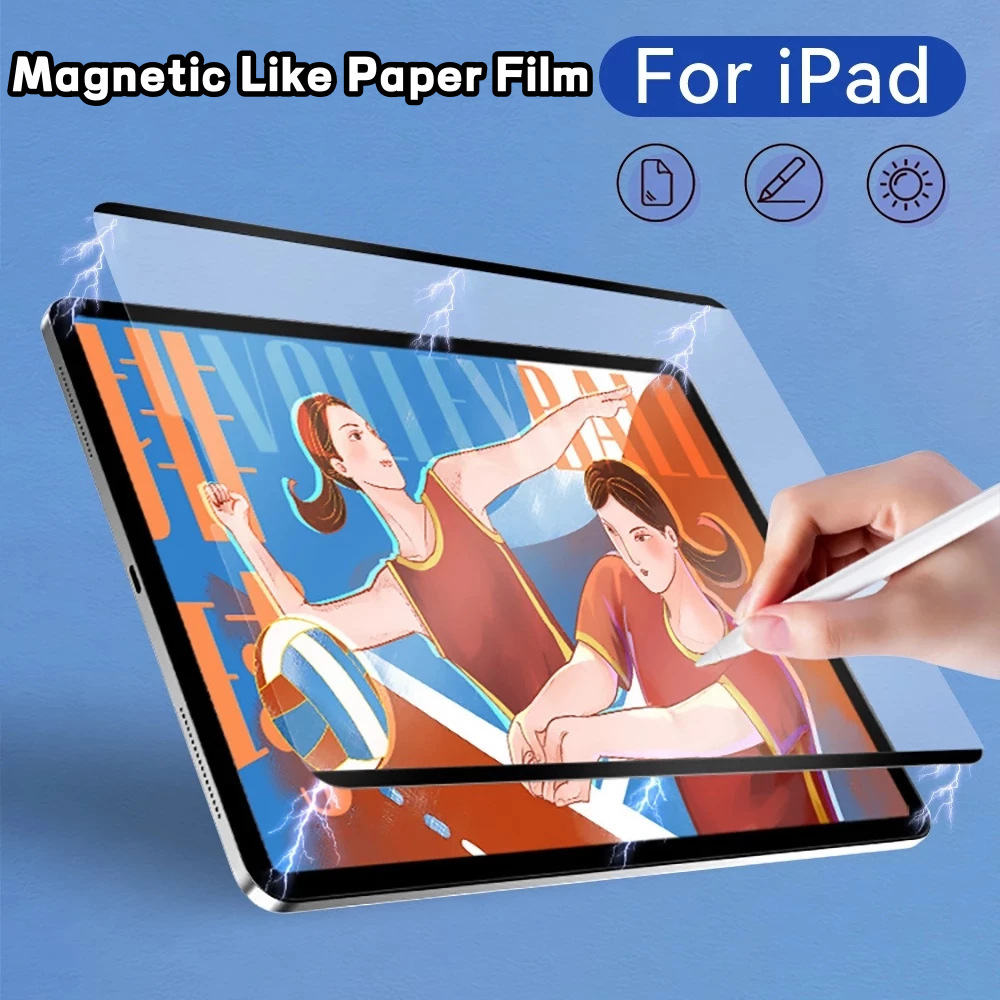 แผ่นแม่เหล็กเหมือนแผ่นป้องกันหน้าจอสำหรับ iPad gen7/gen8 9th ฟิล์ม10 iPad Pro 11 12.9 10.5 9.7 Air 5 4 13 2024 MINI 6/7