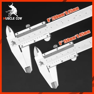 MUSCLE COW คีมวัดแบบเวอร์เนียร์ สแตนเลส 6นิ้ว 8นิ้ว (ความละเอียด 0.05 มม. 1/128 นิ้ว)