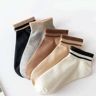 (พร้อมส่ง) ถุงเท้าข้อสั้นโทนสีเบจ ถุงเท้าข้อสั้น มีขีด2เส้น