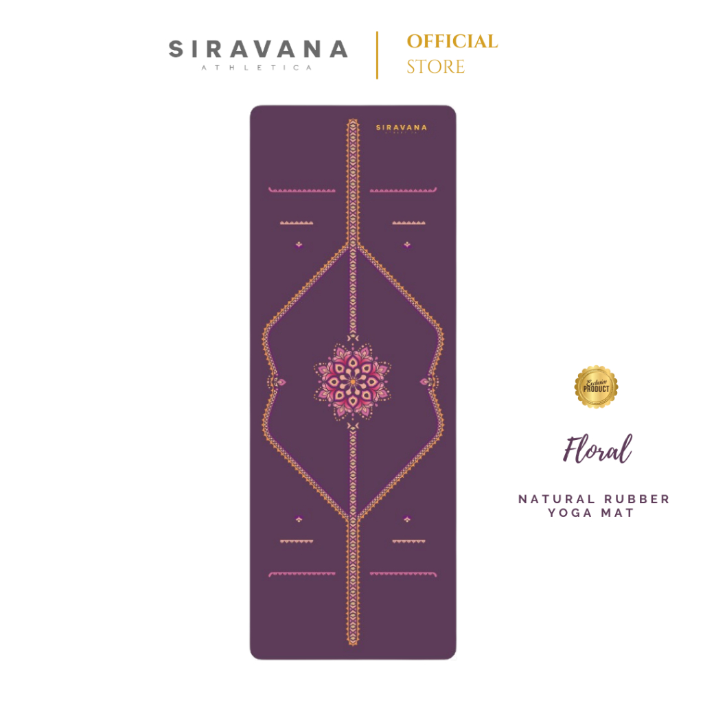 SIRAVANA เสื่อโยคะยางพารา รุ่น Violet Floral 5.5mm PU Natural Rubber Yoga Mat