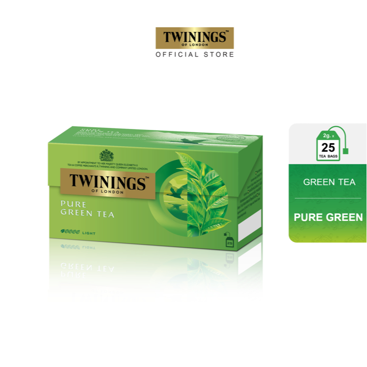 ทไวนิงส์ ชาเขียว เพียว กรีนที ชนิดซอง 2 กรัม แพ็ค 25 ซอง Twinings Pure Green Tea 2 g. Pack 25 Tea Bags
