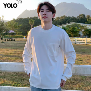YOLO เสื้อสเวตเตอร์ OVERSIZE เสื้อสเวตเตอร์โอเวอร์ไซส์ สีฟอก เสื้อผ้าคอตตอน แนวสตรีท 2406