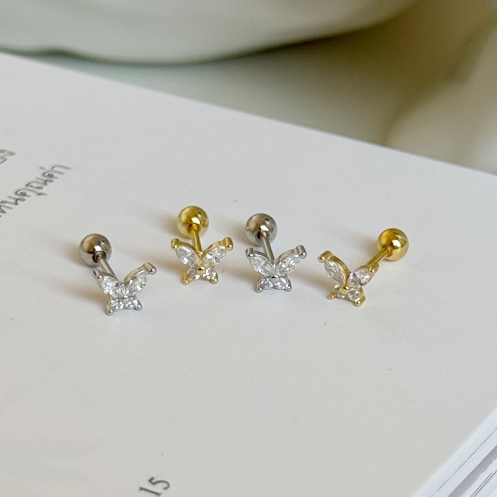 Suwann.na ต่างหู ต่างหูเงินแท้ จิว จิวเงินแท้ จิวผีเสื้อเพชร