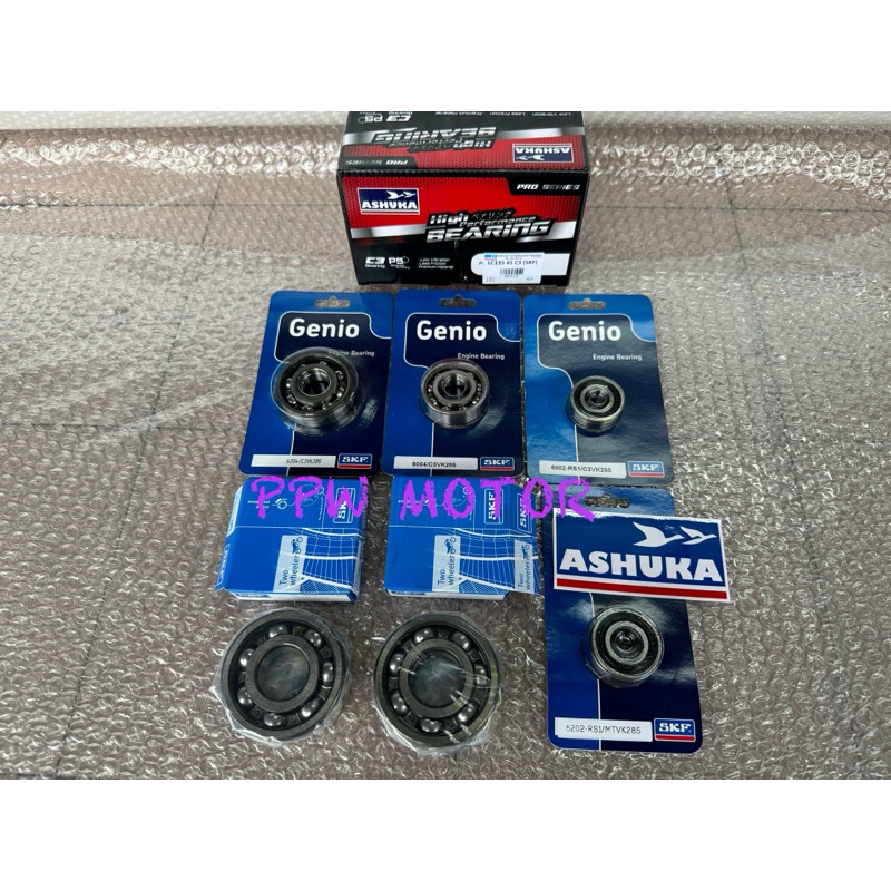 ชุดลูกปืนข้อเหวี่ยง+ลูกปืนเฟือง Spark135 Yamaha 6 ชิ้น (ASHUKA SKF C3)