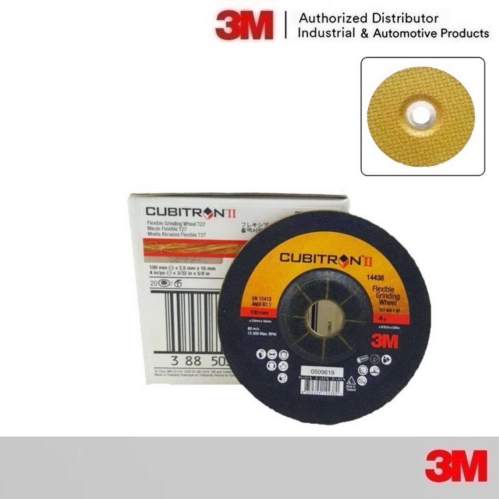 (20แผ่น) 3M แผ่นเจียร์สีทอง CUBITRON II 60+ PN14438 T27 , 36+ 100x3x16mm. PN14437 T27 FLEX GRINDING 