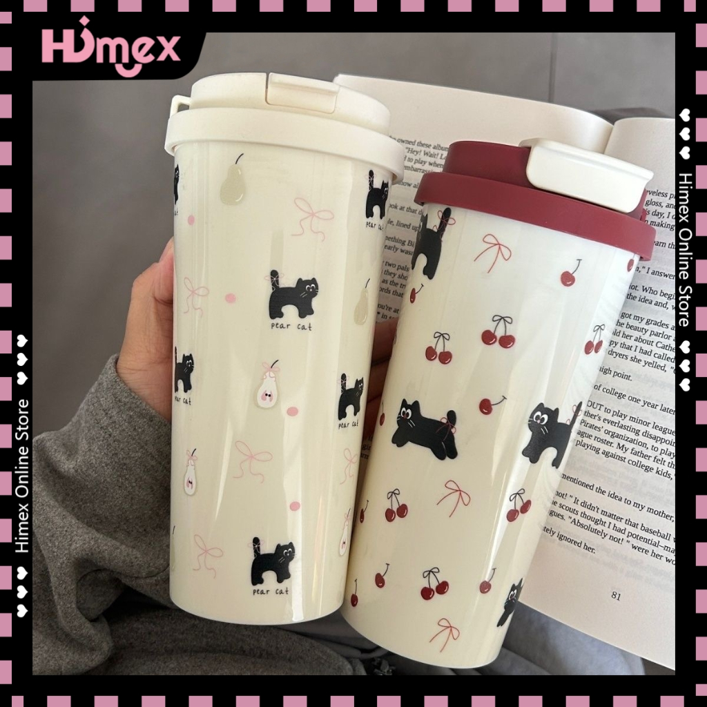 Himex แก้วพลาสติก ขวดน้ํา แก้วน่ารัก 500 มล 17oz พร้อมฝา