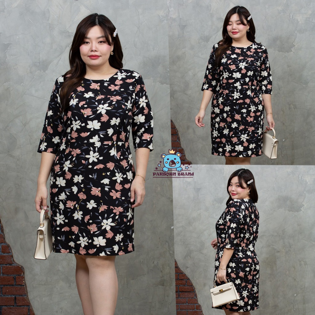 เดรสใส่ทำงาน สาวไซส์อวบ อก 42"44"46"&48" (ชุดตัดเย็บจากทางร้าน) ดำไหมอิตาลี้
