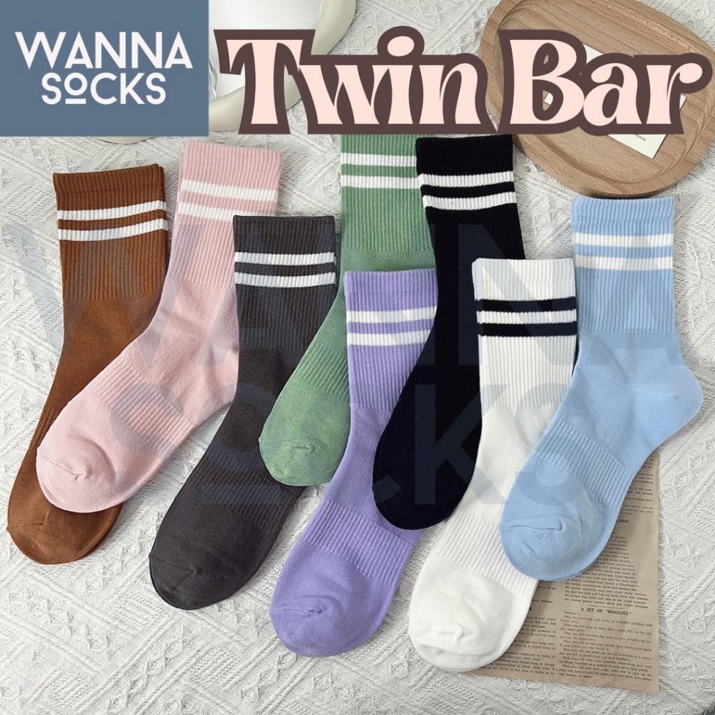 ส่งจากไทย!! ถุงเท้าแฟชั่น Twin Bar ข้อกลาง ลายน่ารัก ถุงเท้าผู้หญิง แนววินเทจ ทำจากผ้าฝ้าย A78