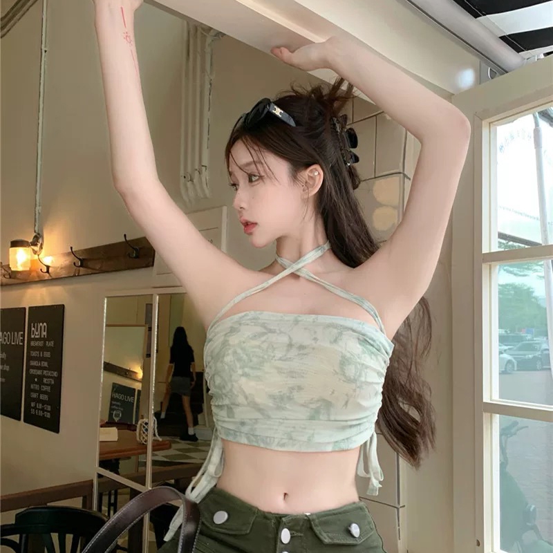 เกาะอกสีมัดย้อม ดีเทลจับจีบด้านข้าง เสื้อเกาะอก ผูกคอ เที่ยวทะเล ไขว้สายได้ แฟชั่น เกาหลี#0536 - รูปที่ 4