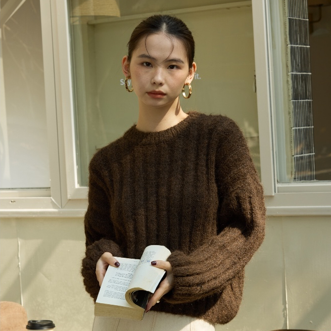 [พร้อมส่ง] SAC.BKK เสื้อสเวตเตอร์ ไหมพรมถัก กันหนาวได้ดี รุ่น CACAO RIBBED SWEATER