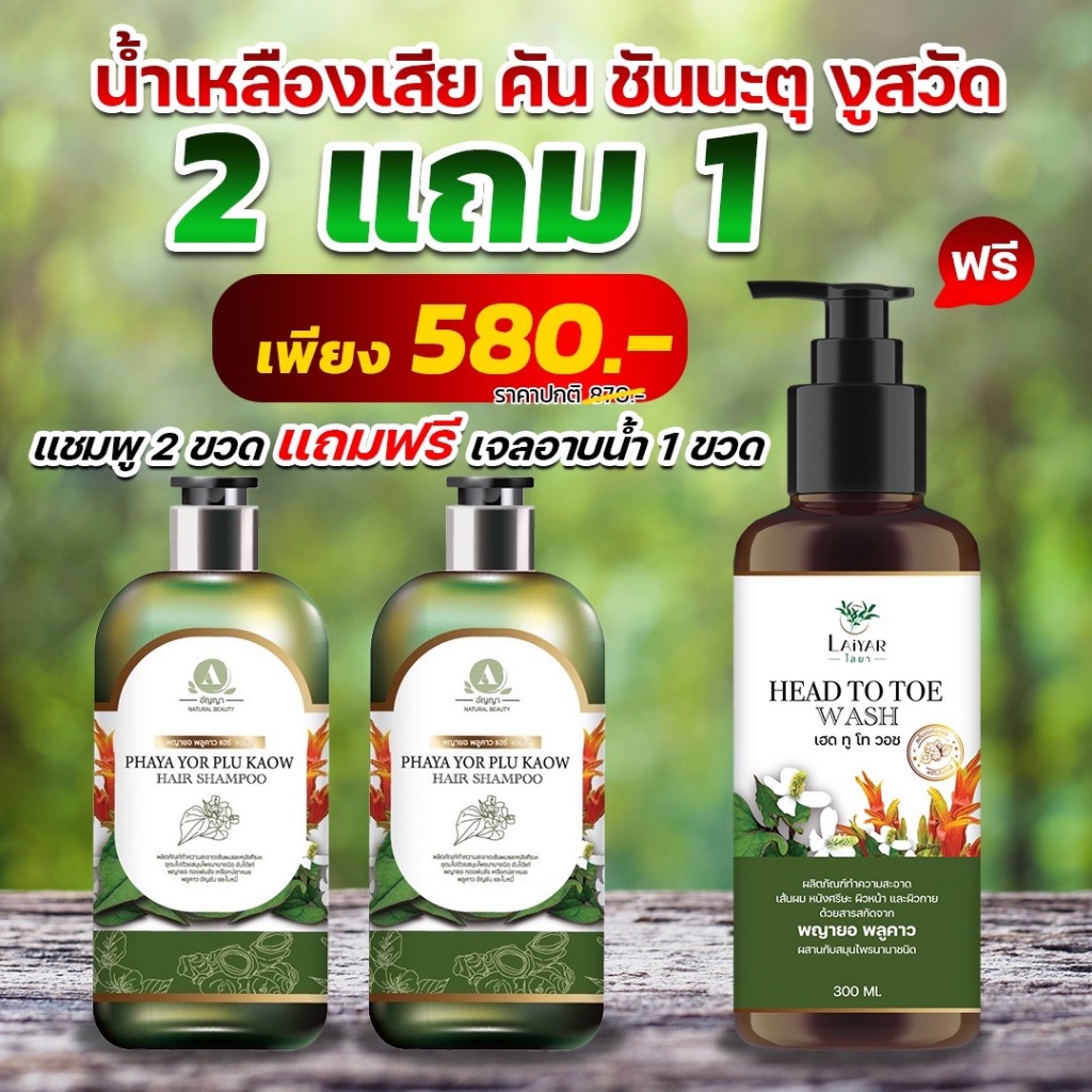 โปรแชมพู2 ครีมอาบน้ำ1 580.- แชมพูพญายอพลูคาว ผมร่วง ของแท้จากบริษัท