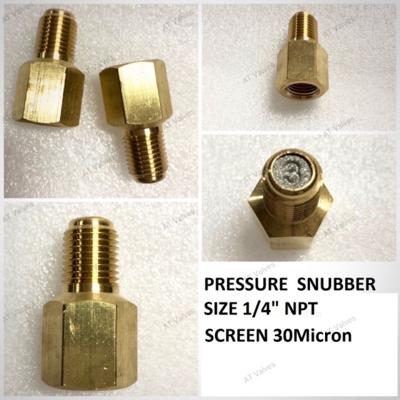 Pressure snubber brass 1/4" NPT screen 30micron