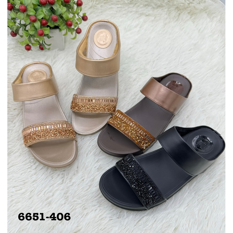 พร้อมส่ง รองเท้าสุขภาพ รุ่น 6651-406 หน้าสวมเพชร พื้นสูง 1.5 นิ้ว Size 36-43