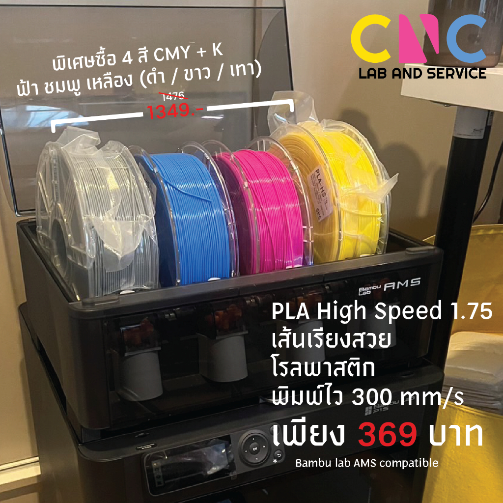 CNC PLA-HS 4 สี โปรโมชั่นพิเศษ!! จับคู่ CMY + K 4 สี ฟ้า ชมพู เหลือง (ดำ/เทา/ขาว)