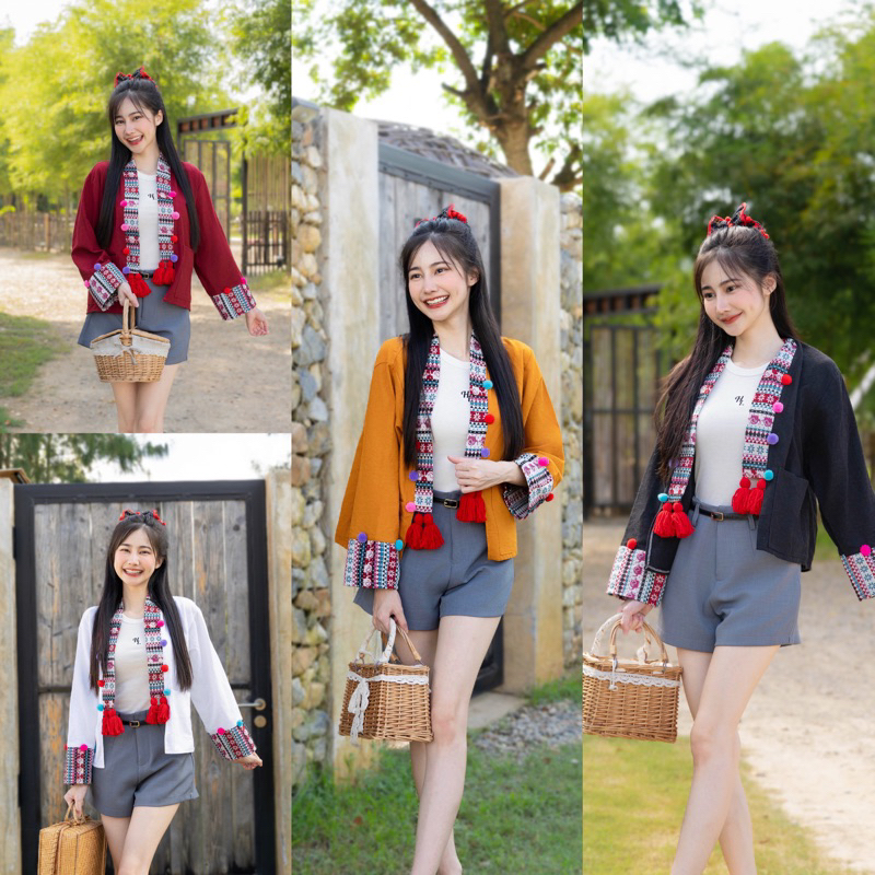 เสื้อคลุมพื้นเมือง รุ่นเเต่งปอม+พู่ ผ้านิ่ม ใส่สบาย