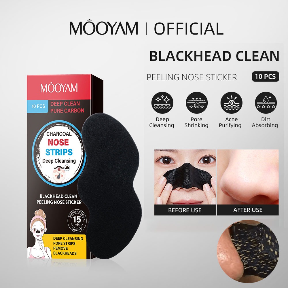 MOOYAM สติ๊กเกอร์จมูกกำจัดสิวหัวดำ Peelแถบจมูก ทำความสะอาดรูขุมขน กระชับรูขุมขน Blackhead Removal Nose Patch 10 Pcs