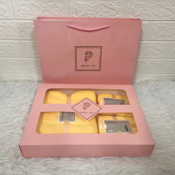 🆔888 ผ้าขนหนู ชุดเซทพร้อมถุงหูหิ้ว มีผ้าขนหนู3ผืน เซตของขวัญ กล่องสีชมพู