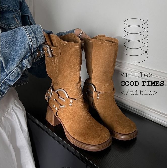 GiftStore88 ❤รองเท้าบู๊ตคาวบอยตะวันตก Y2K รองเท้าบูทสตรีทันสมัย 2สี แฟชั่น ย้อนยุค New