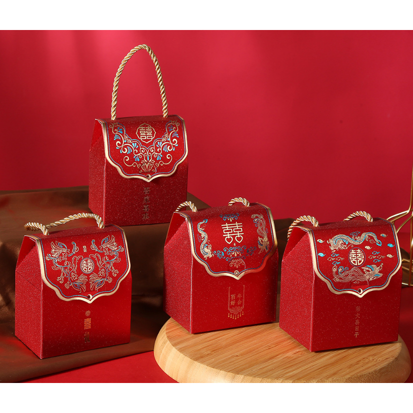giftpackaging กล่องจีนสีแดง กล่องใส่ของรับไหว้ที่ระลึก กล่องทรงกระเป๋า